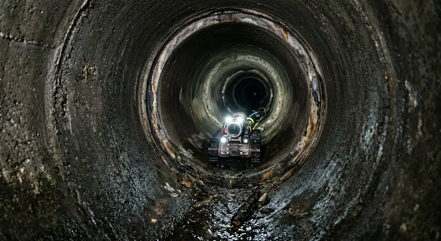 Robotic sewer camera inspecting pipe interior for Sewer Line Cleaning in Enterprise